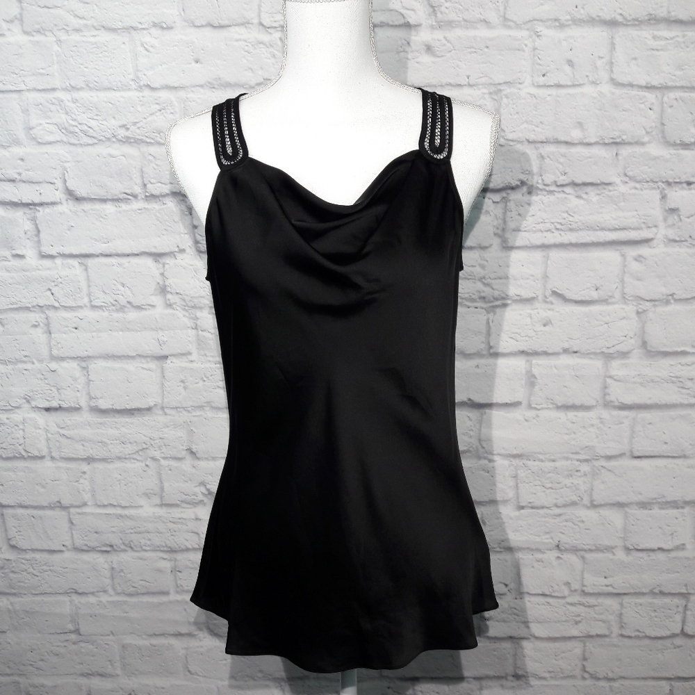 Black Cowl Neck Tank Top with Embellished Straps